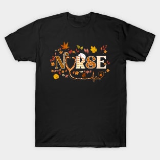 Retro Autumn Pumpkin Fall Nurse Life Thanksgiving Nursing T-Shirt